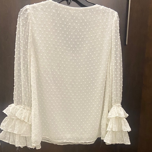 White Swiss-Dot Blouse with Ruffled Bell Sleeve, size S, 1.State brand - Picture 3 of 8